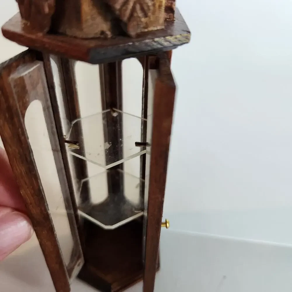 Vintage Miniature Hexagon Wooden Dollhouse China Cabinet 6